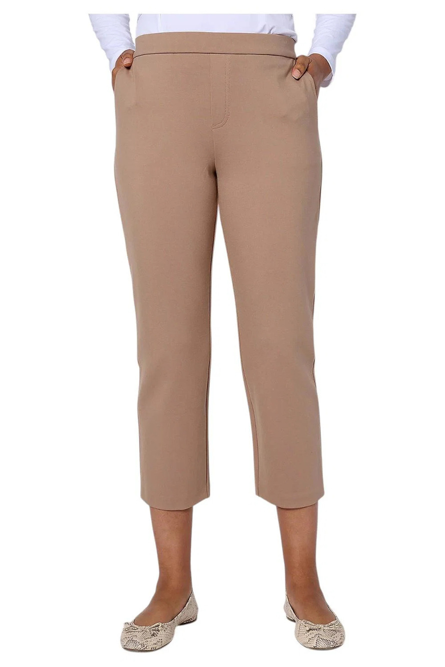 Susan Graver Women's Smart Ponte Knit Straight Leg Crop Pants Almond - Petite